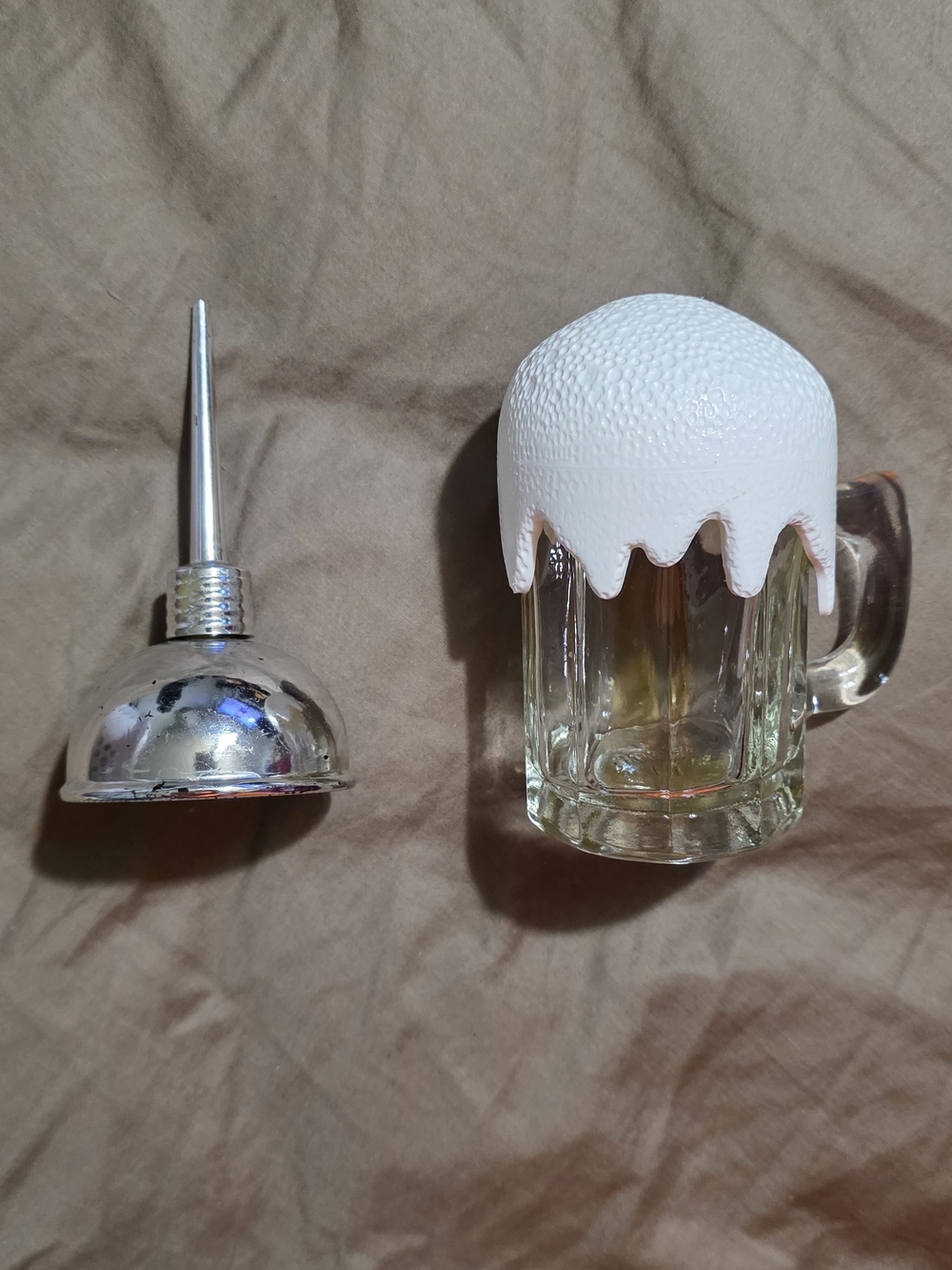 Vintage Avon 1970's aftershave bottles, Oil Can & Beer Mug. Both Are Empty.
